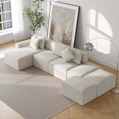 Modern Modular Sectional Sofa With Cotton-Linen Upholstery