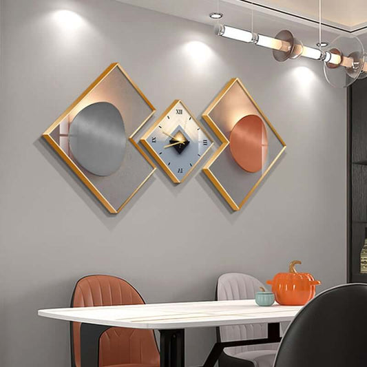 Modern Multi-Color Canvas Wall Clock Set with Gold Accents