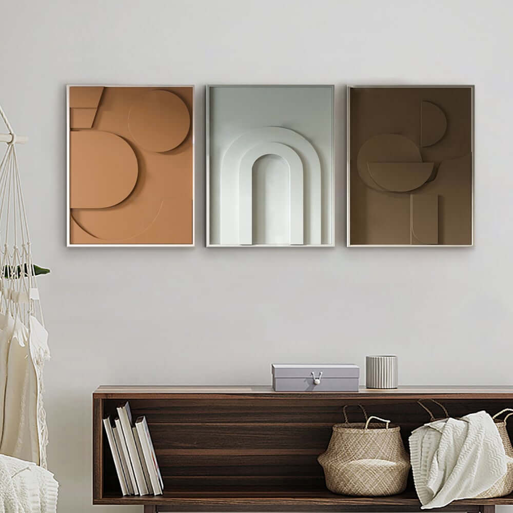 Modern Multi-Color Geometric Wall Art Set with Aluminum Frame