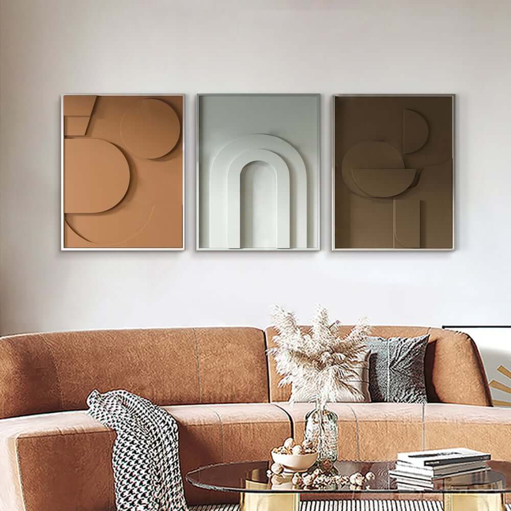 Modern Multi-Color Geometric Wall Art Set with Aluminum Frame
