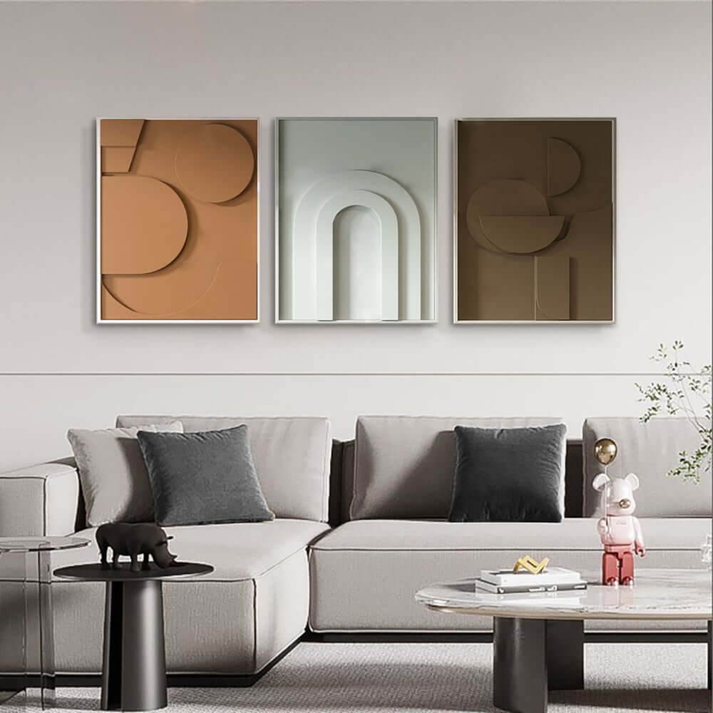 Modern Multi-Color Geometric Wall Art Set with Aluminum Frame