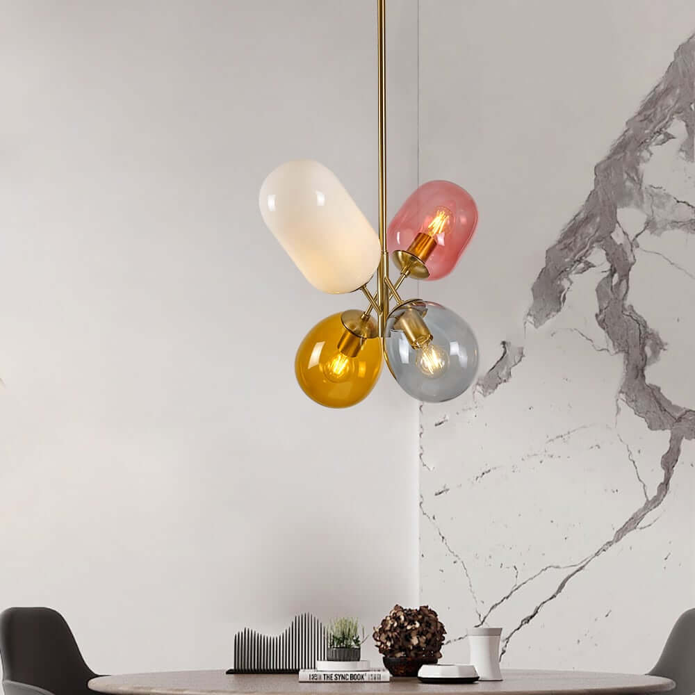 Modern Multi-Color Glass Globe Chandelier with Gold Finish