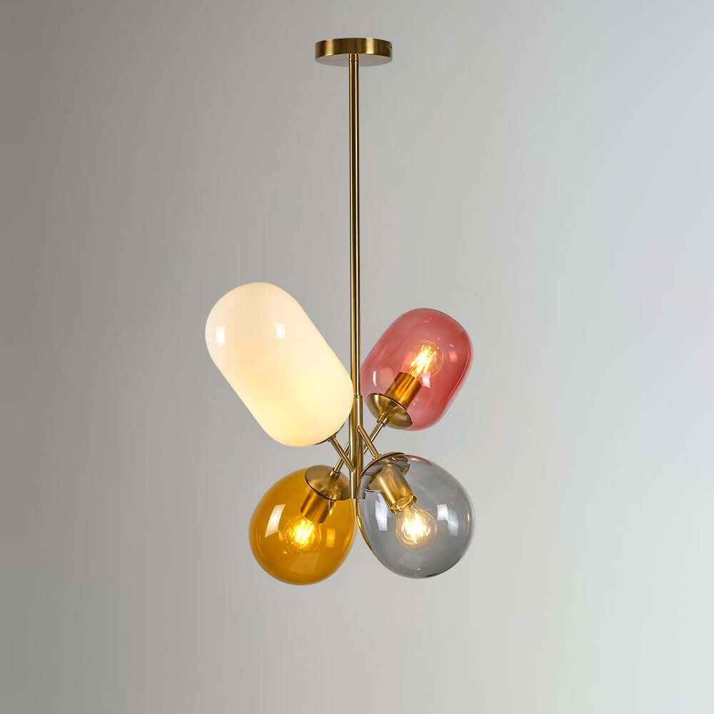 Modern Multi-Color Glass Globe Chandelier with Gold Finish