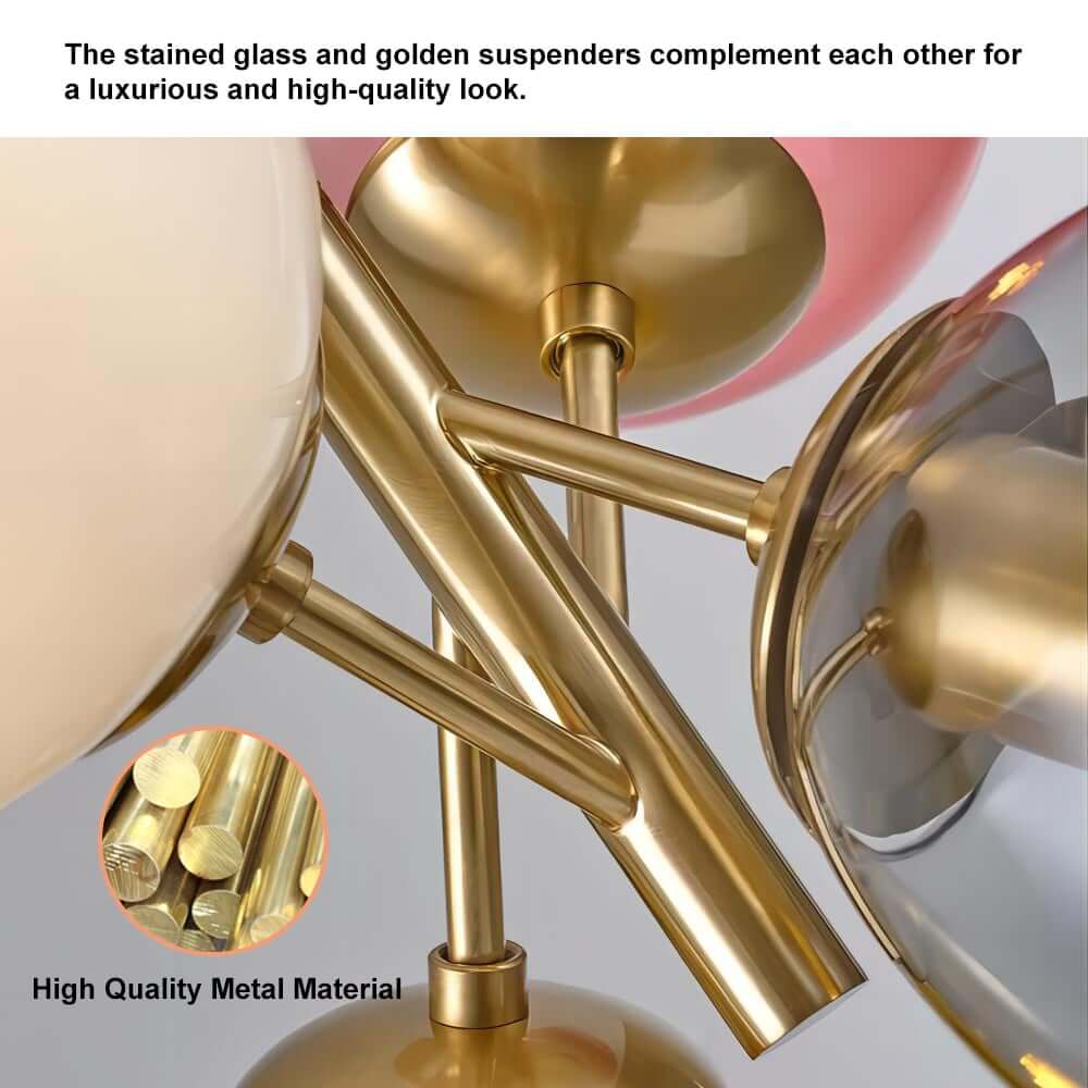 Modern Multi-Color Glass Globe Chandelier with Gold Finish