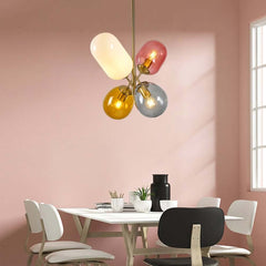 Modern Multi-Color Glass Globe Chandelier with Gold Finish