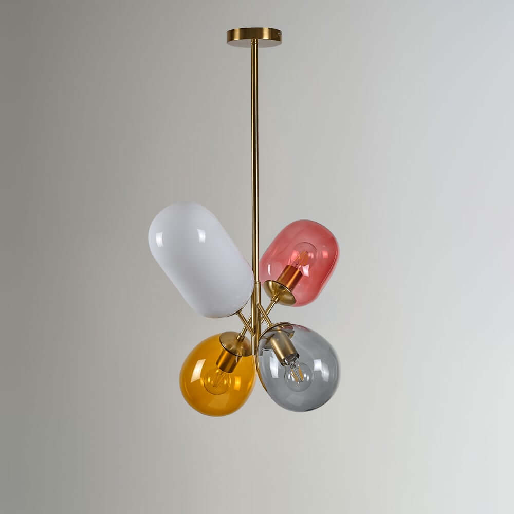 Modern Multi-Color Glass Globe Chandelier with Gold Finish