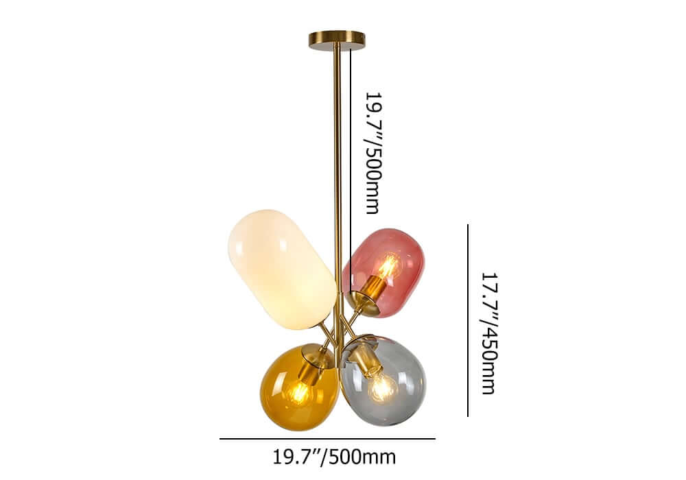Modern Multi-Color Glass Globe Chandelier with Gold Finish Dimensions