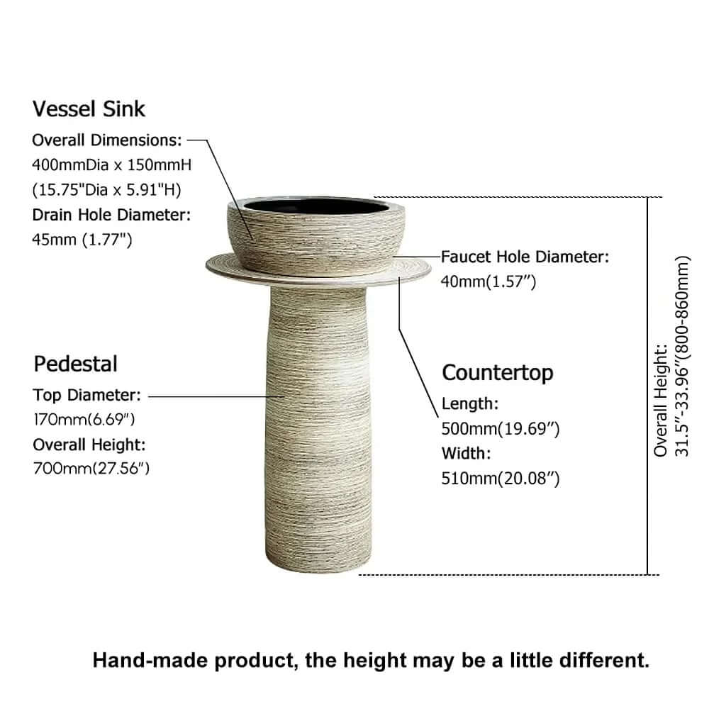 Modern Multi-Color Kaolin Clay Freestanding Pedestal Sink Dimensions