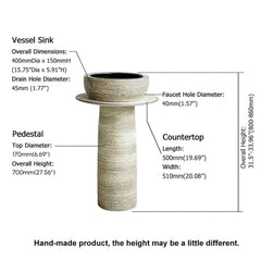Modern Multi-Color Kaolin Clay Freestanding Pedestal Sink Dimensions