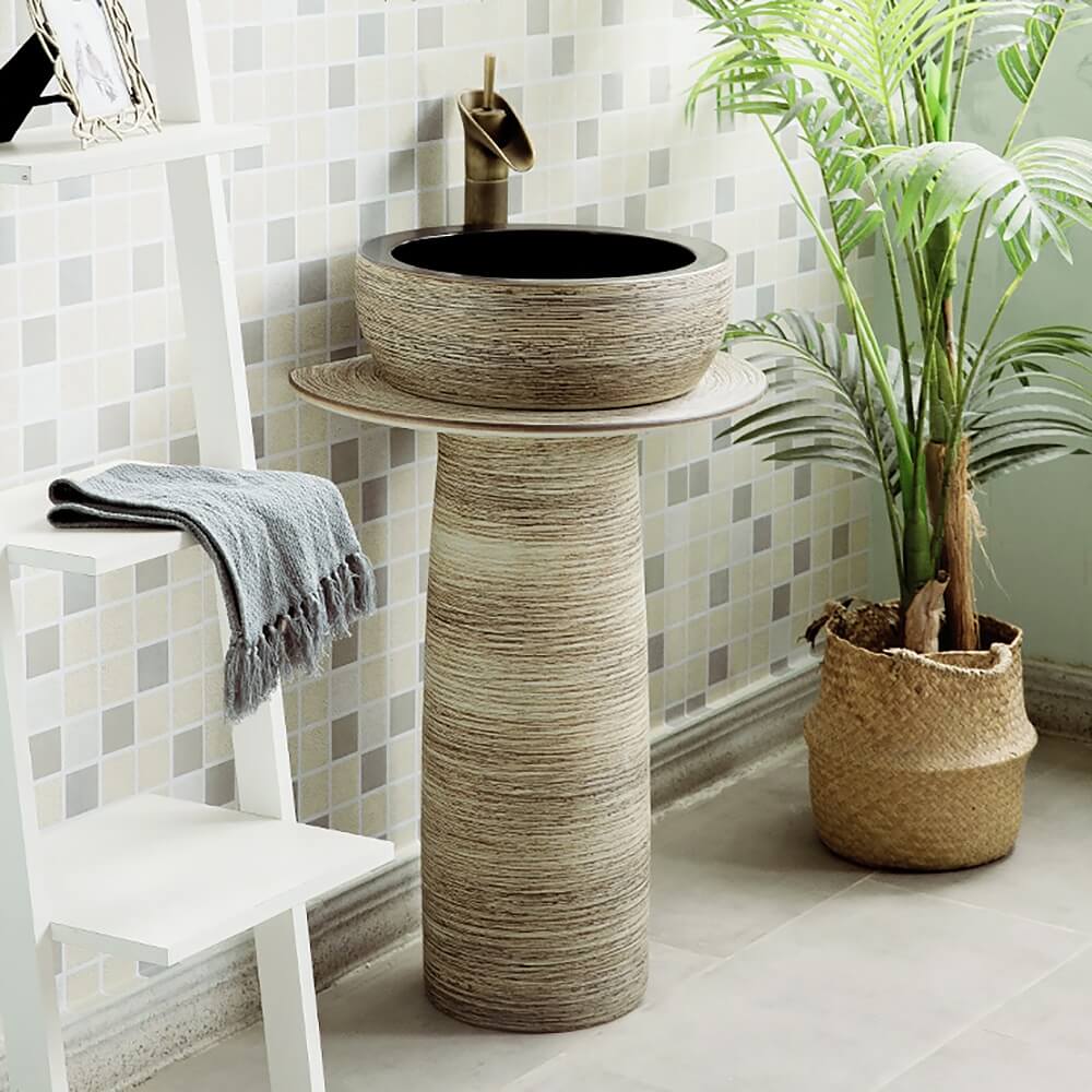 Modern Multi-Color Kaolin Clay Freestanding Pedestal Sink Main Product Image