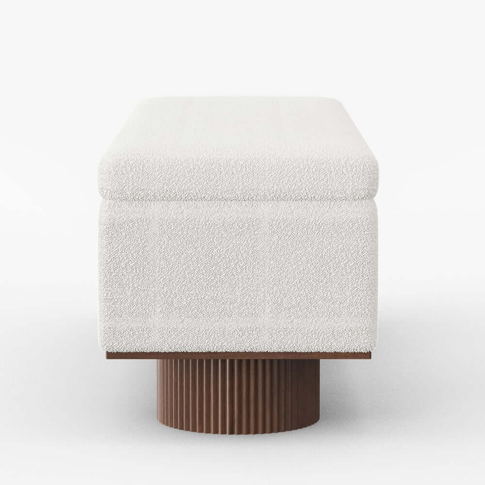 Modern Natural Boucle Storage Bench for Entryway or Living Room