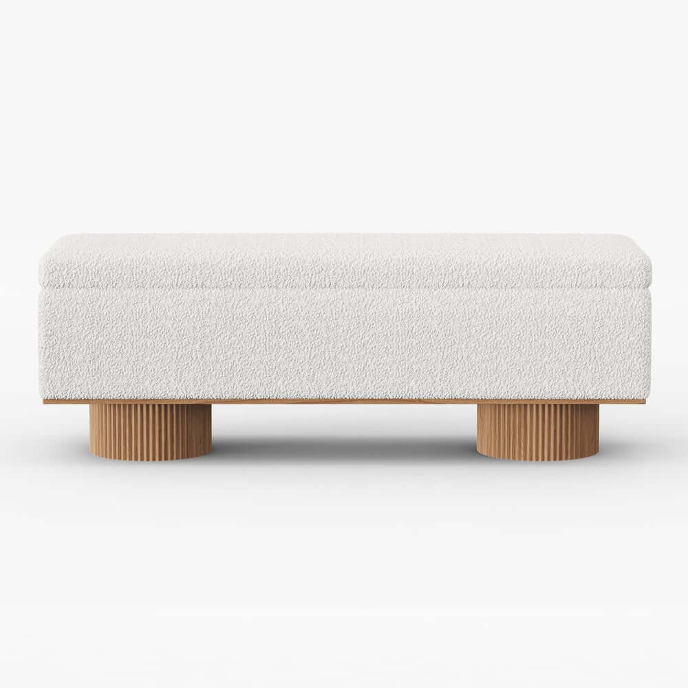 Modern Natural Boucle Storage Bench for Entryway or Living Room