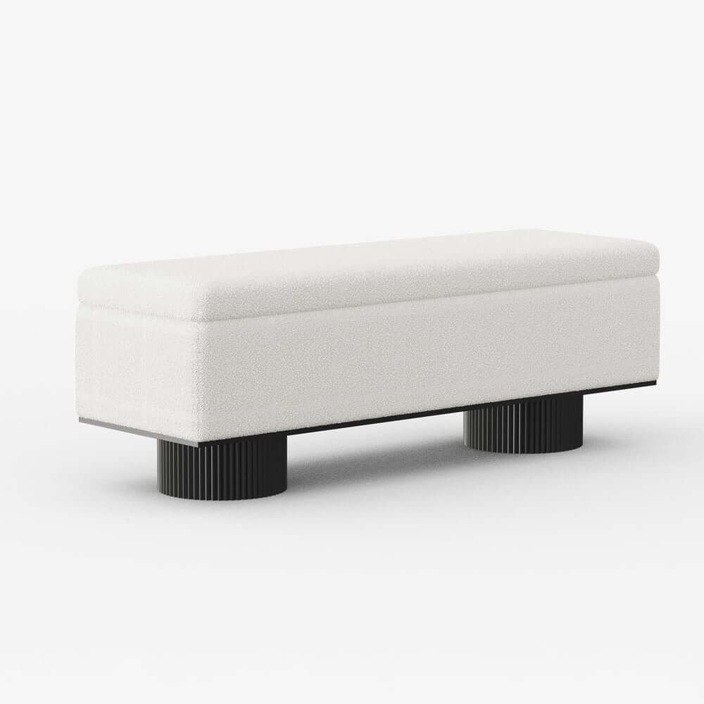 Modern Natural Boucle Storage Bench for Entryway or Living Room