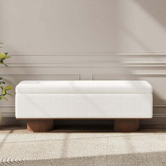 Modern Natural Boucle Storage Bench for Entryway or Living Room
