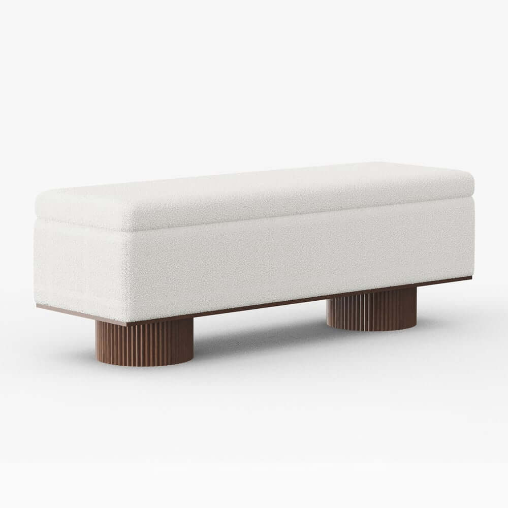 Modern Natural Boucle Storage Bench for Entryway or Living Room
