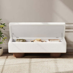 Modern Natural Boucle Storage Bench for Entryway or Living Room