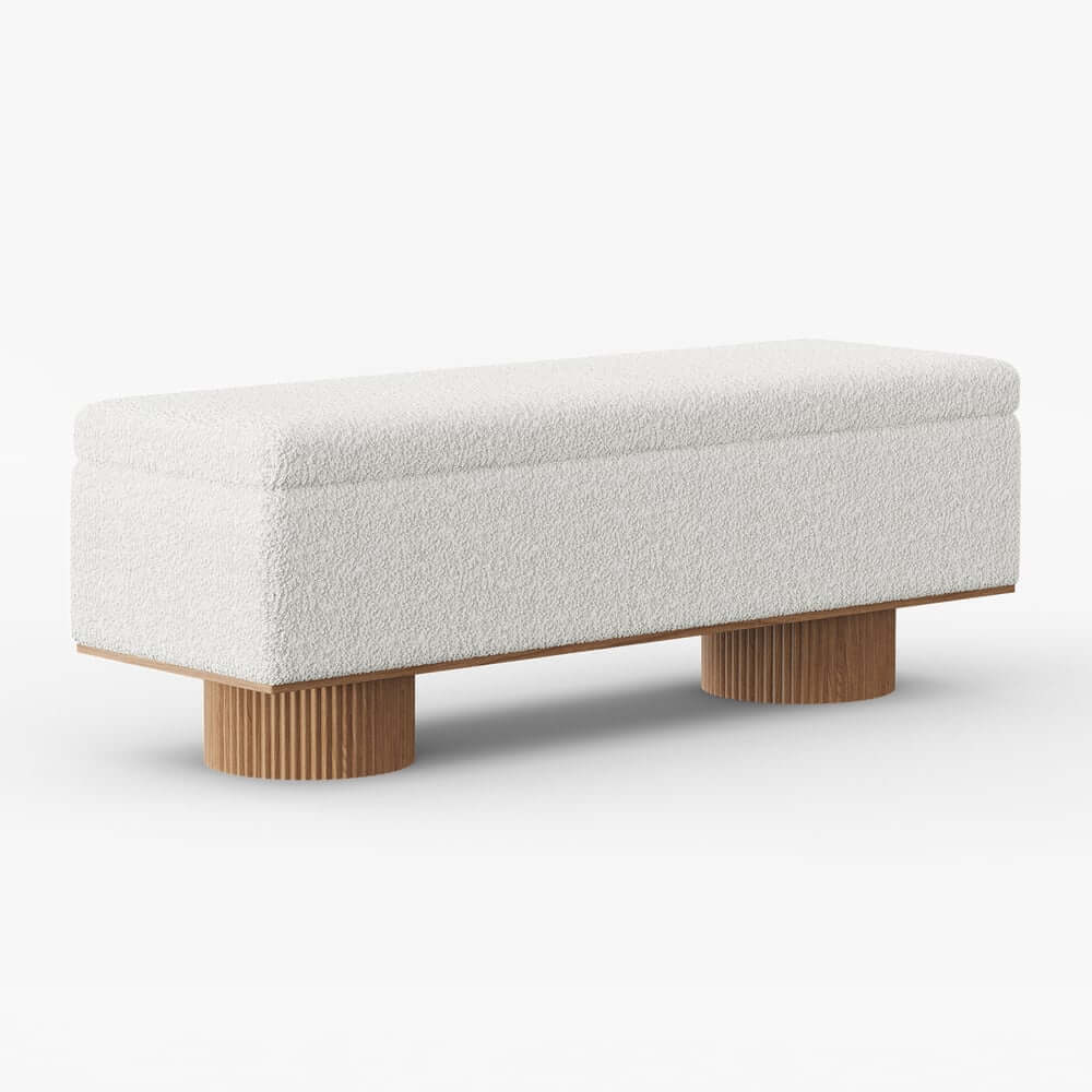 Modern Natural Boucle Storage Bench for Entryway or Living Room