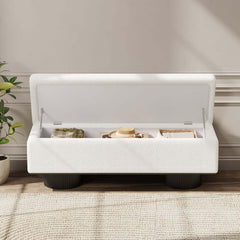 Modern Natural Boucle Storage Bench for Entryway or Living Room