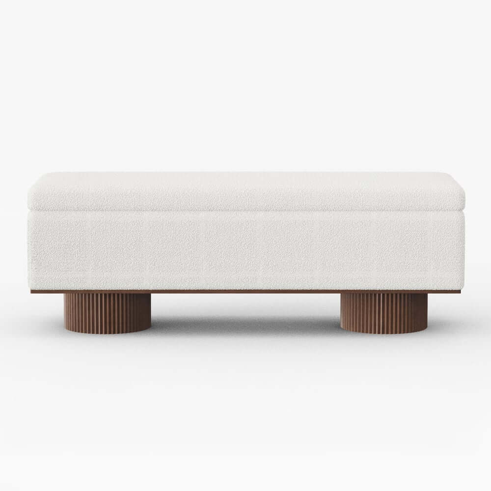 Modern Natural Boucle Storage Bench for Entryway or Living Room
