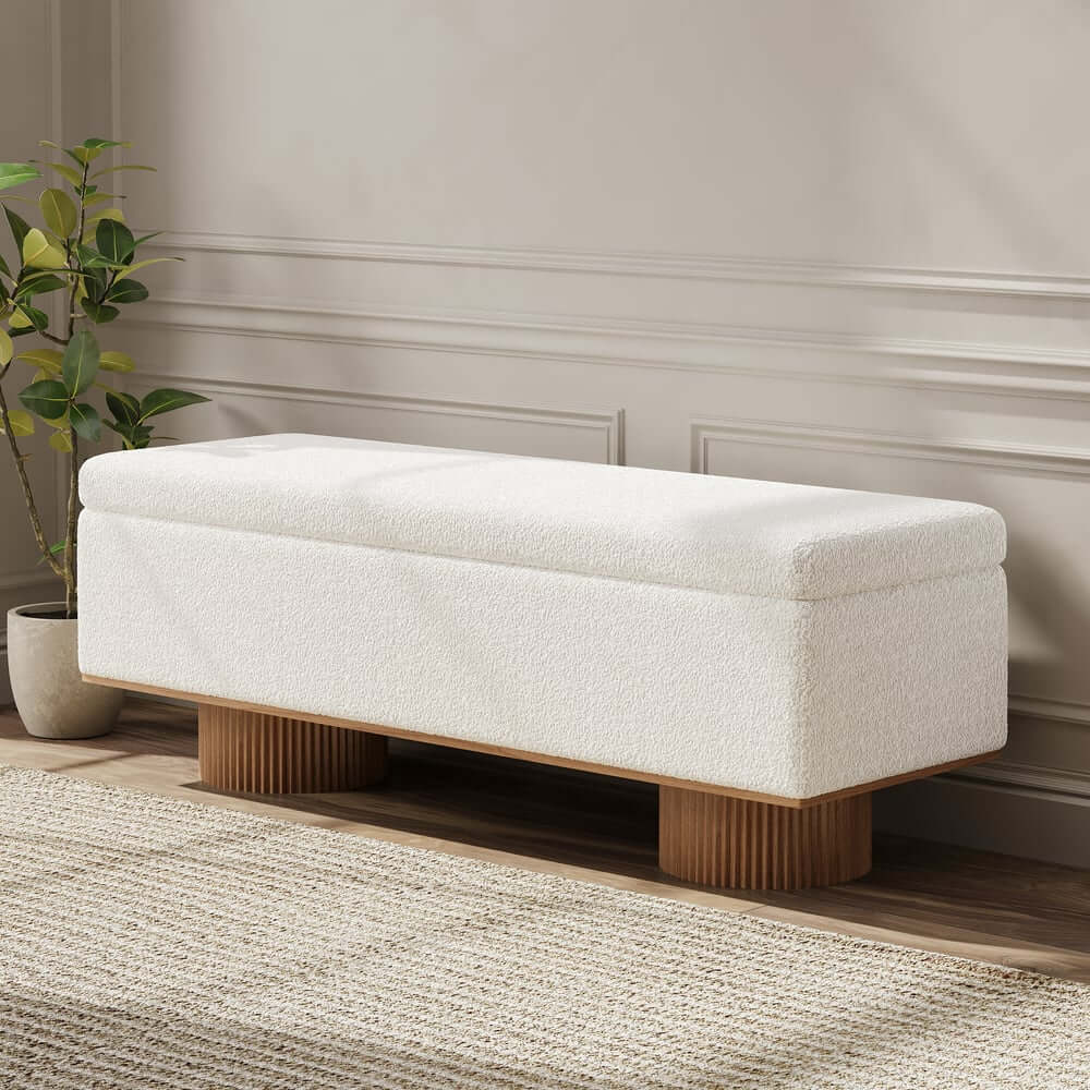 Modern Natural Boucle Storage Bench for Entryway or Living Room Main Product Image