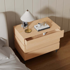 Modern Natural Wood Nightstand With Soft-Close Drawers