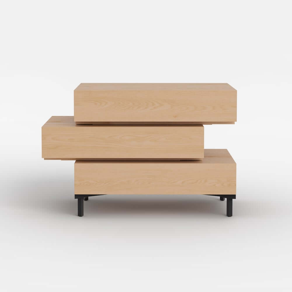 Modern Natural Wood Nightstand With Soft-Close Drawers