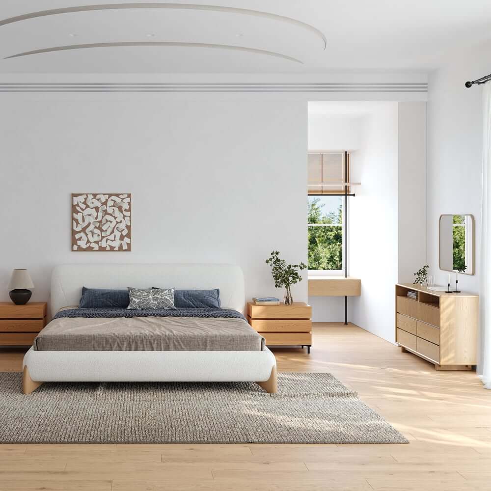 Modern Natural Wood Nightstand With Soft-Close Drawers