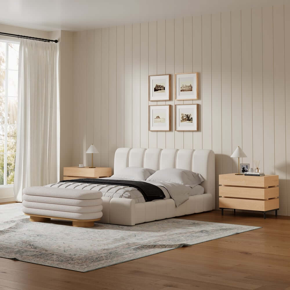 Modern Natural Wood Nightstand With Soft-Close Drawers