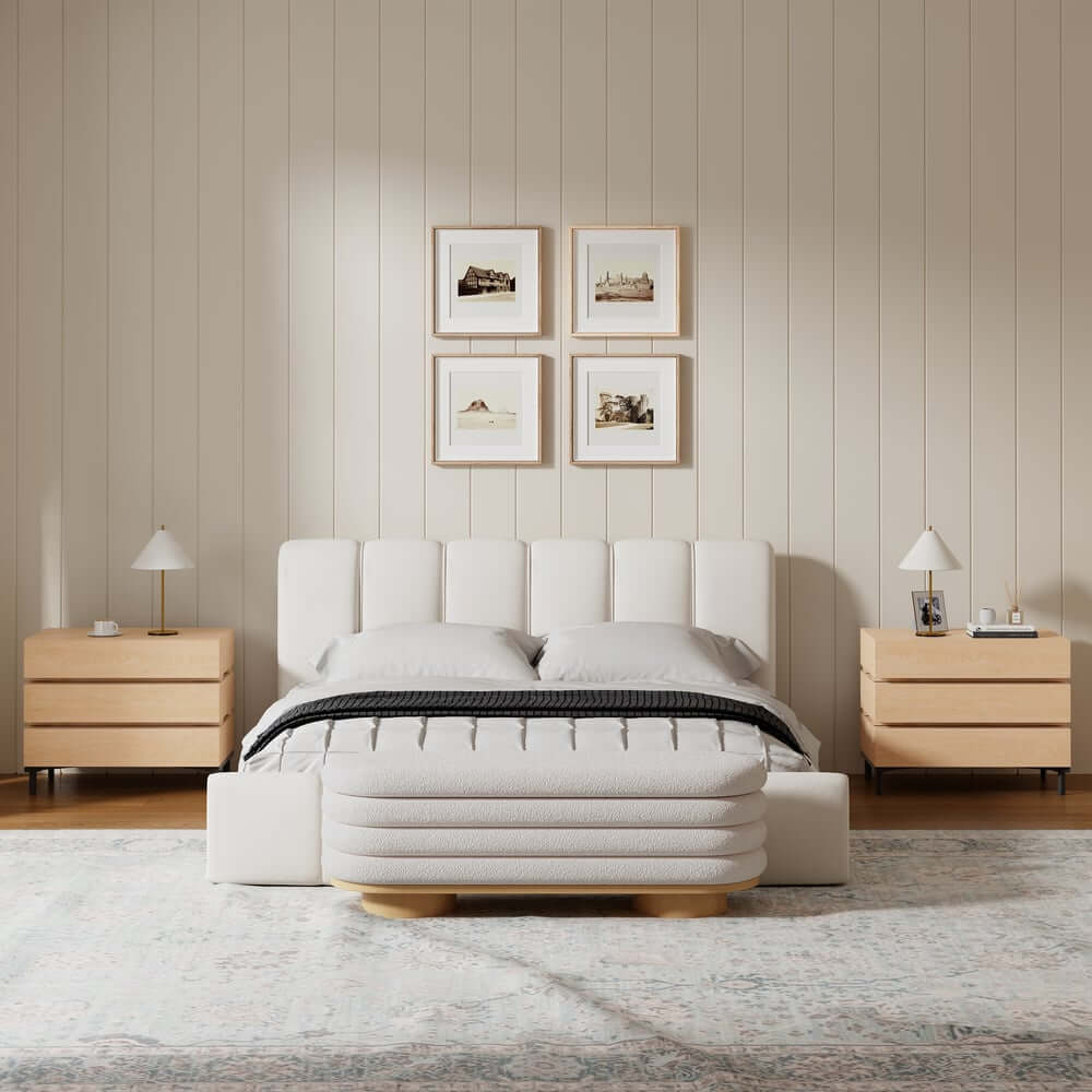 Modern Natural Wood Nightstand With Soft-Close Drawers