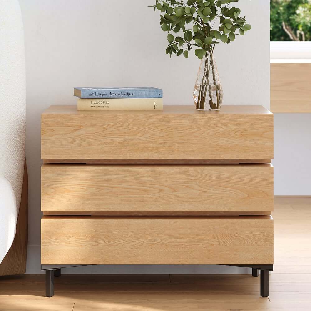 Modern Natural Wood Nightstand With Soft-Close Drawers Main Product Image