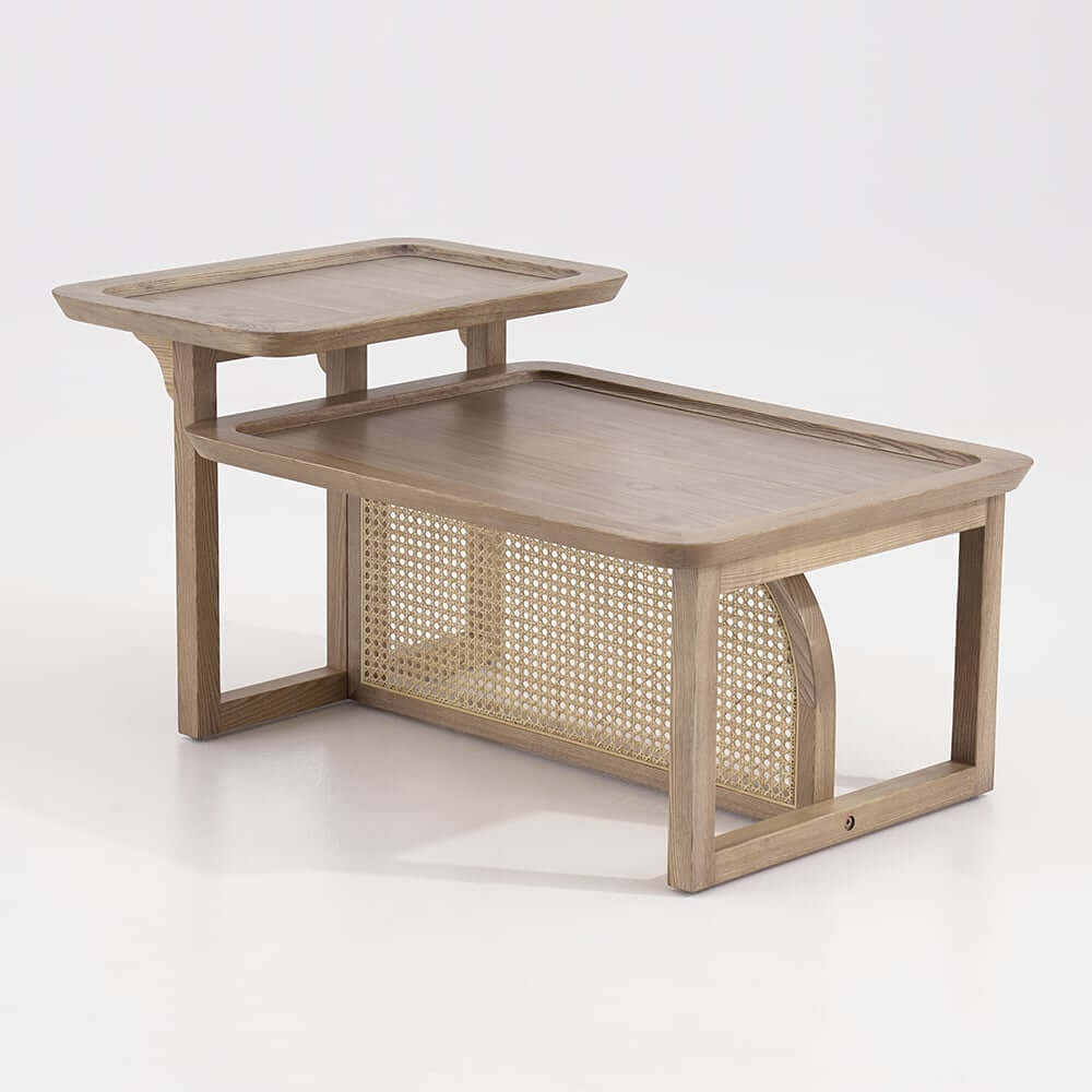 Small Rectangular Rattan Nesting Table Modern Natural Wood & Rattan Nesting Coffee Table Set – Hompkin
