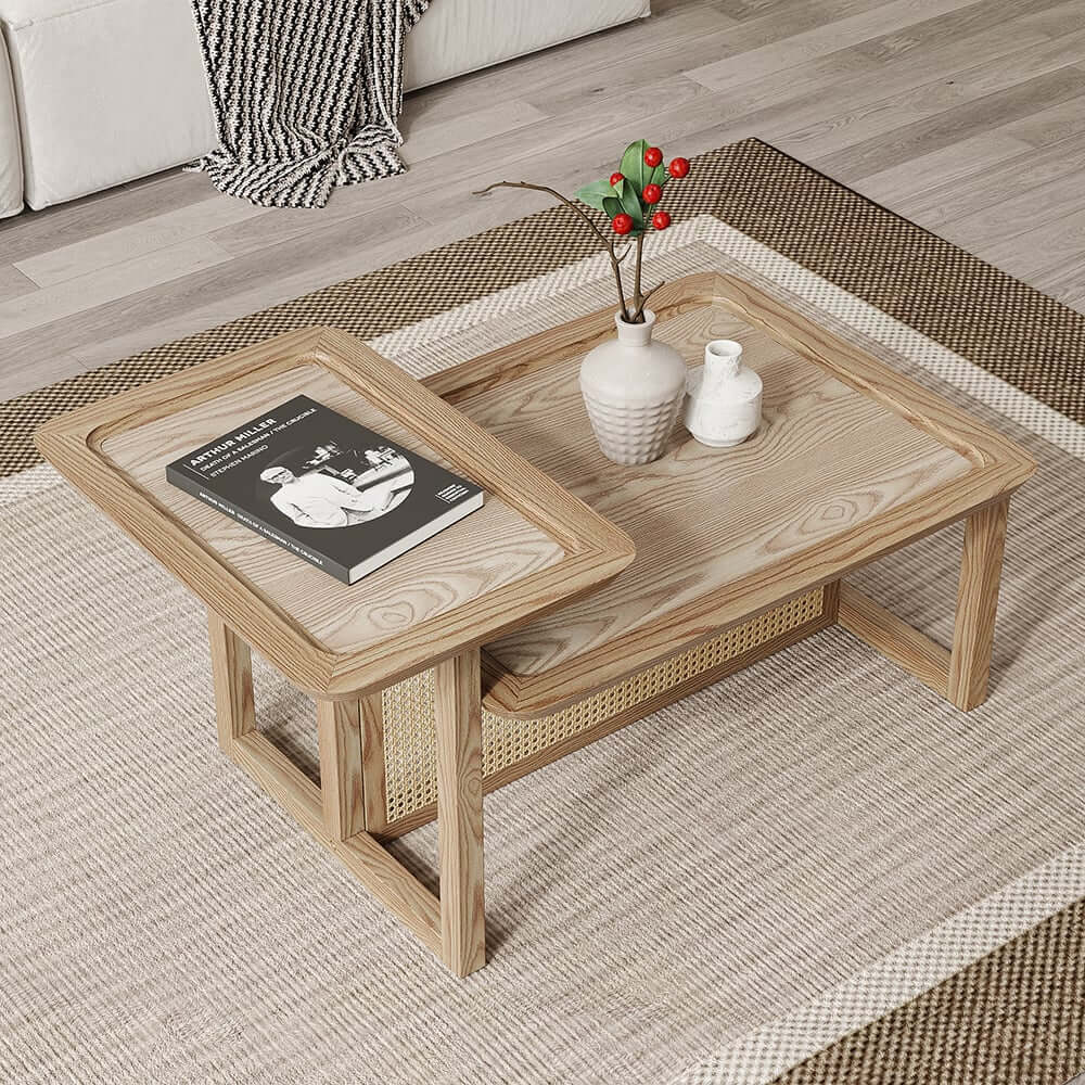 Small Rectangular Rattan Nesting Table Modern Natural Wood & Rattan Nesting Coffee Table Set – Hompkin