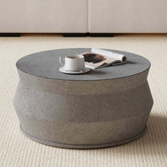 Modern Nesting Coffee Table Set, Concrete Glass Drum Design