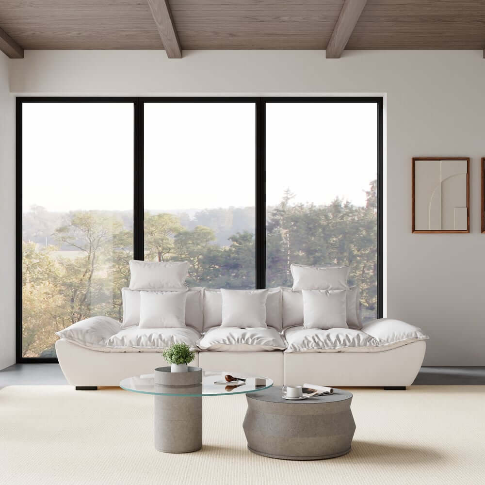 Modern Nesting Coffee Table Set, Concrete Glass Drum Design