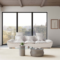 Modern Nesting Coffee Table Set, Concrete Glass Drum Design