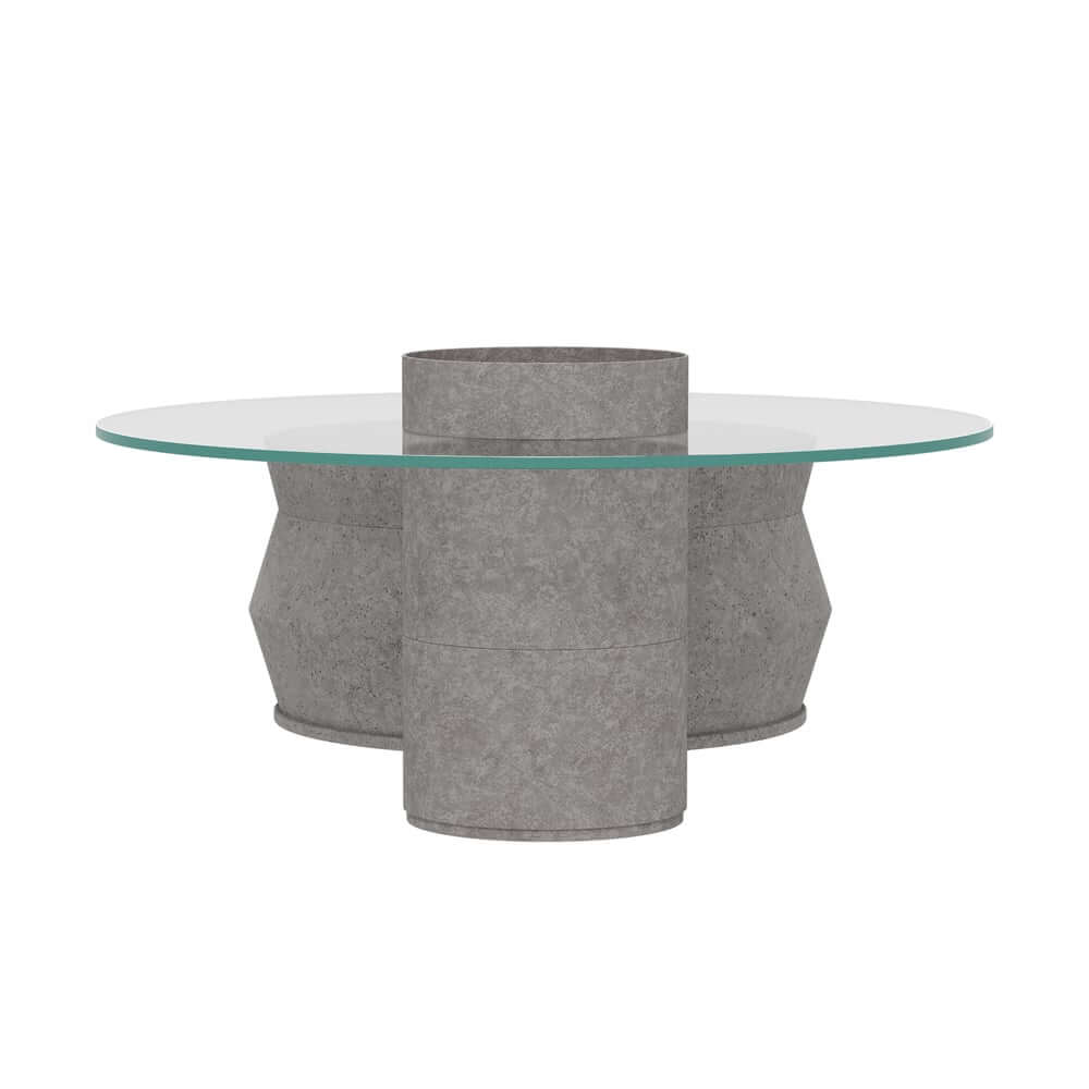 Modern Nesting Coffee Table Set, Concrete Glass Drum Design