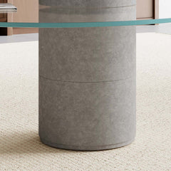 Modern Nesting Coffee Table Set, Concrete Glass Drum Design