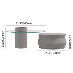 Modern Nesting Coffee Table Set, Concrete Glass Drum Design Dimensions