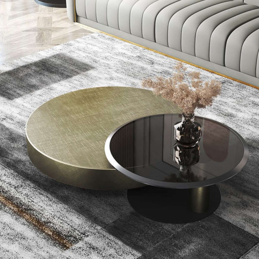 Modern Nesting Coffee Table Set – Tempered Glass & Metal in Gold and Black Main Product Image