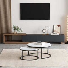 Modern Nesting Coffee Table Set With Water-Ripple Glass