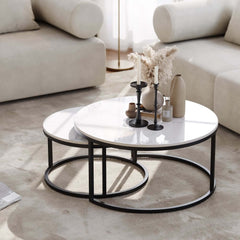 Modern Nesting Coffee Table Set With Water-Ripple Glass