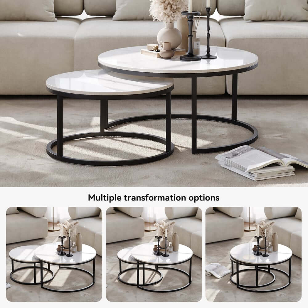 Modern Nesting Coffee Table Set With Water-Ripple Glass