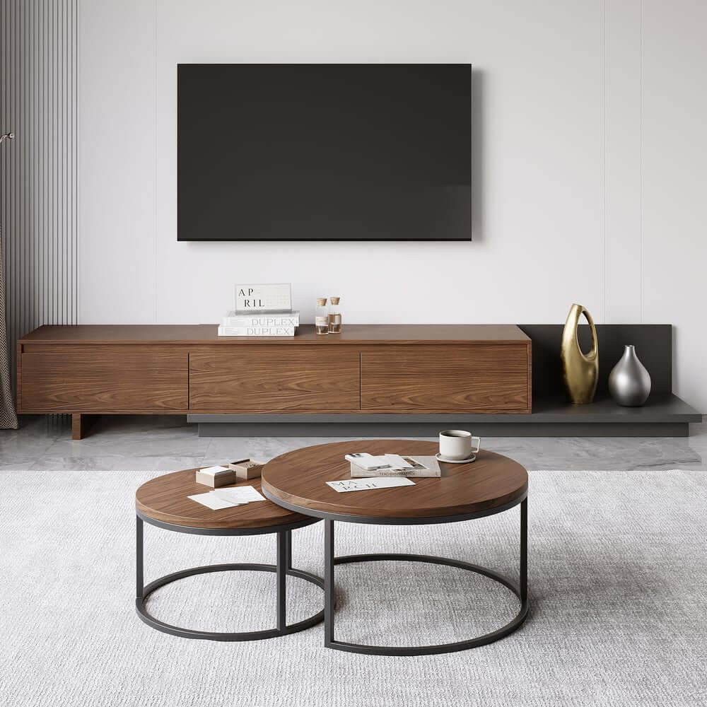 Modern Nesting Coffee Table Set With Water-Ripple Glass