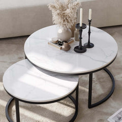 Modern Nesting Coffee Table Set With Water-Ripple Glass