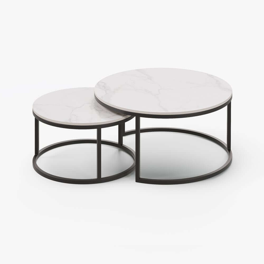 Modern Nesting Coffee Table Set With Water-Ripple Glass