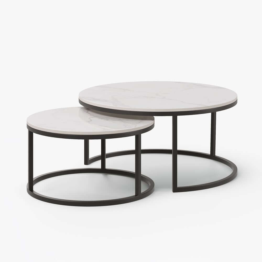 Modern Nesting Coffee Table Set With Water-Ripple Glass