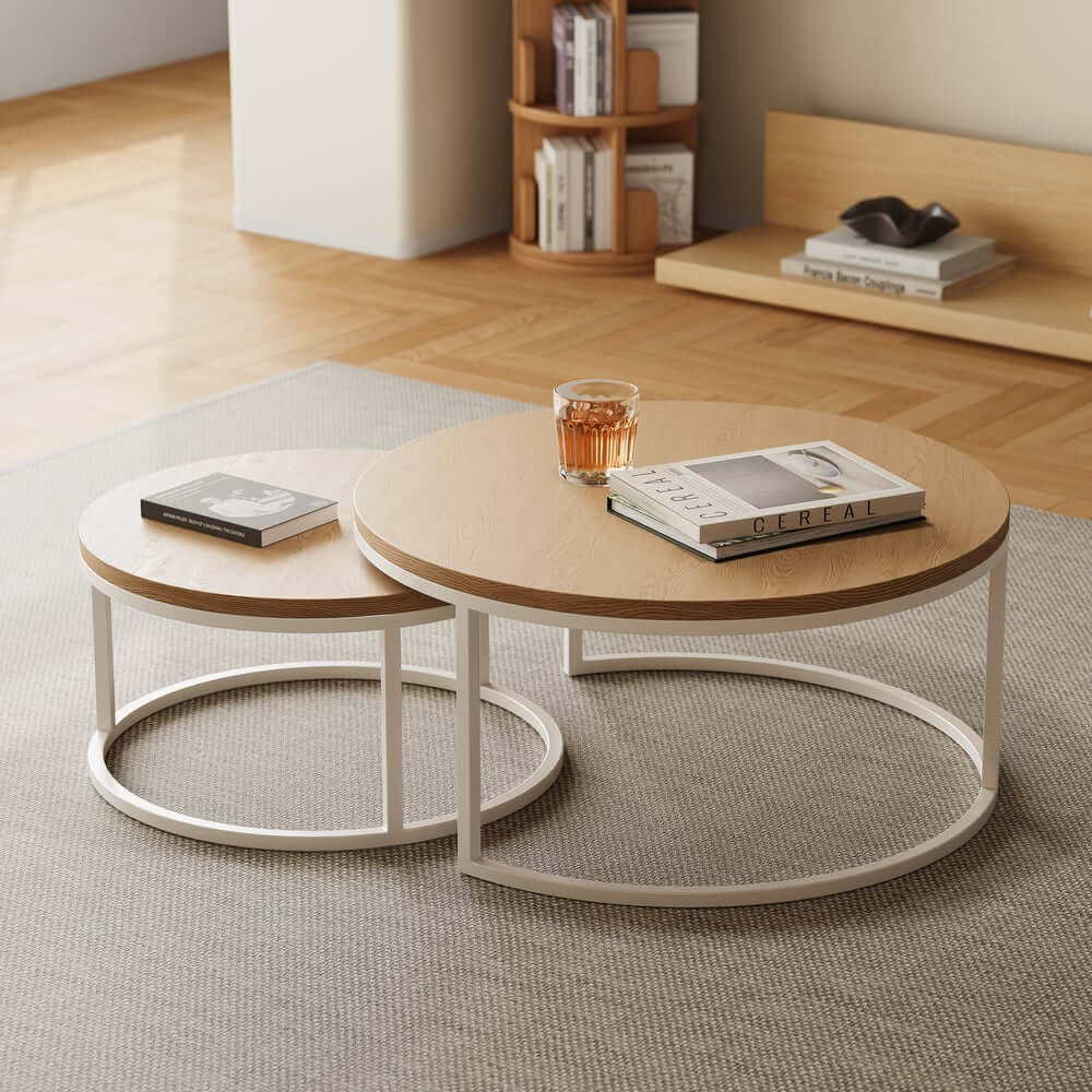 Modern Nesting Coffee Table Set With Water-Ripple Glass
