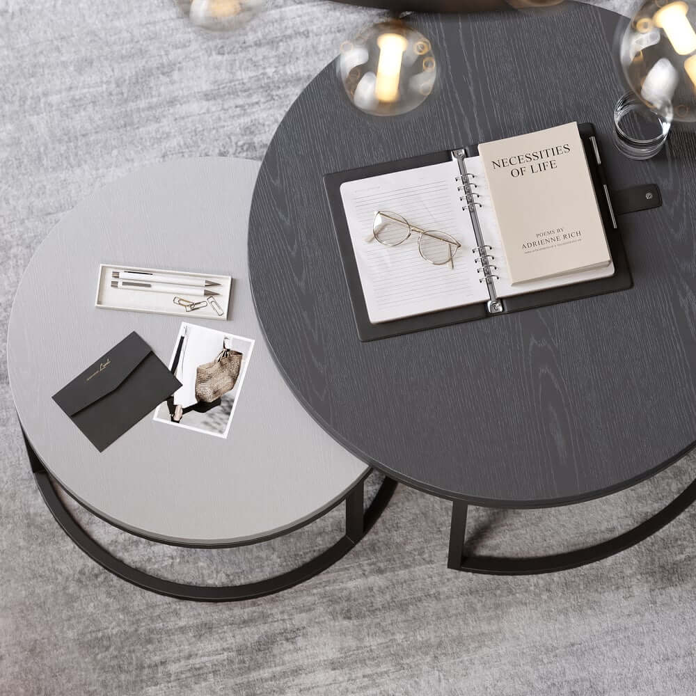 Modern Nesting Coffee Table Set With Water-Ripple Glass