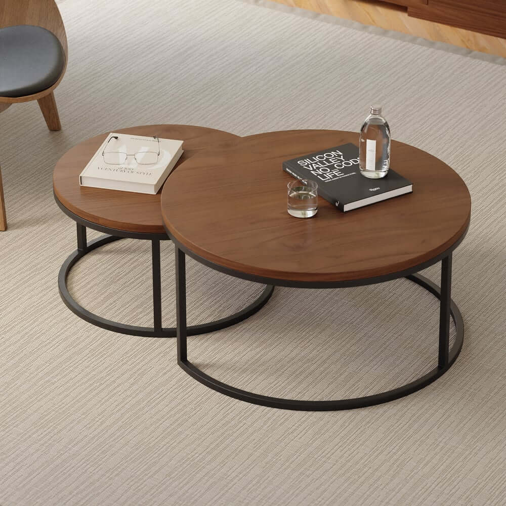 Modern Nesting Coffee Table Set With Water-Ripple Glass