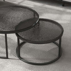 Modern Nesting Coffee Table Set With Water-Ripple Glass